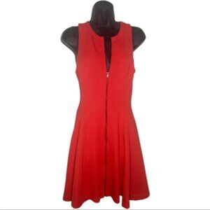 Bar III Red Orange Fit and Flare Sleeveless Dress with zipper front